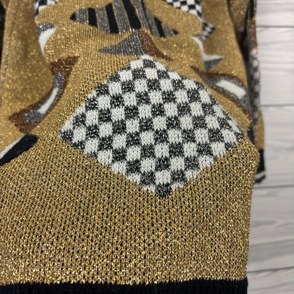 Vintage 90’s Beldoch Popper Geometric Print Gold Acrylic Sweater Size Medium - Picture 6 of 10